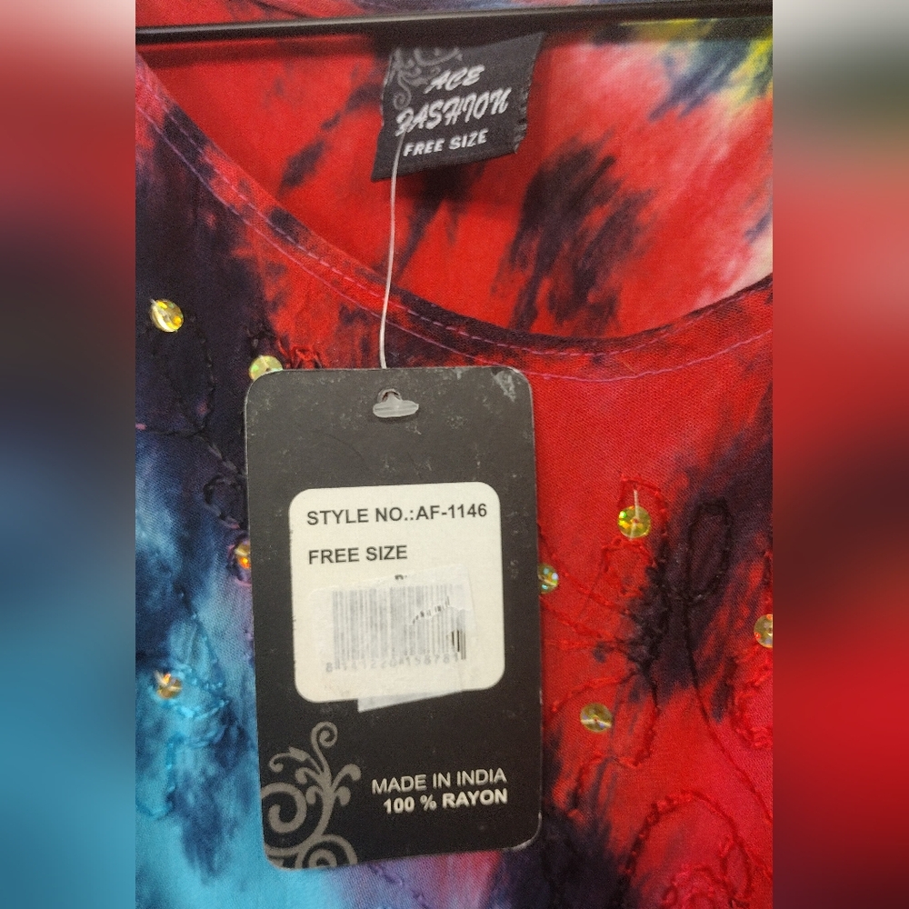 NWT Ace Fashion Tie Dye Dress Women's OS Multicolor Artsy Retro Boho 90s Y2K - Picture 7 of 9